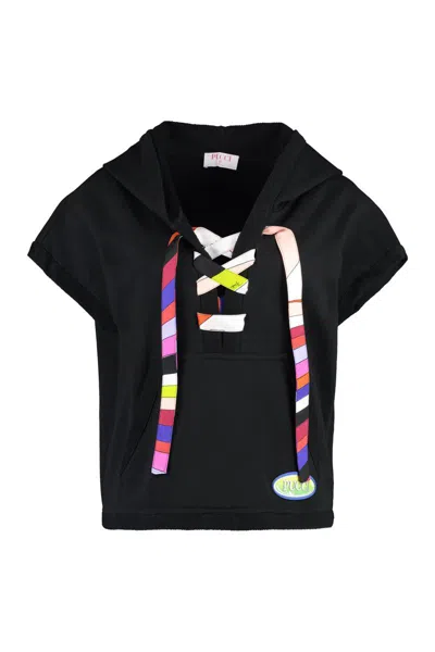 Shop Pucci Sleeveless Cotton Sweatshirt In Black