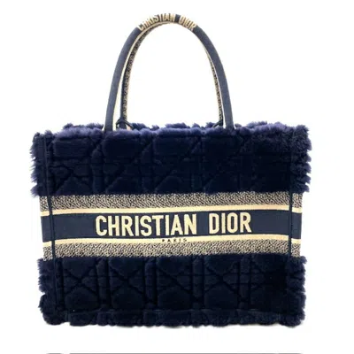 Shop Dior Book Tote Navy Fur Handbag ()