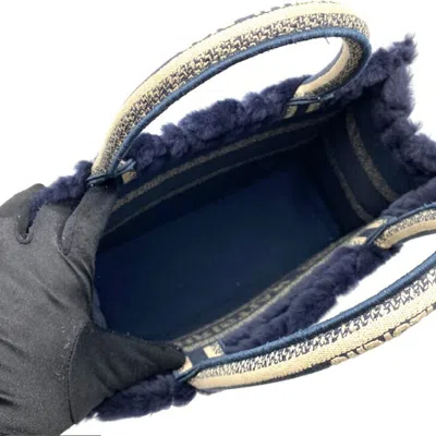 Shop Dior Book Tote Navy Fur Handbag ()