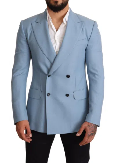 Shop Dolce & Gabbana Elegant Blue Cashmere-silk Men's Men's Blazer
