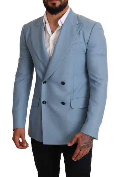 Shop Dolce & Gabbana Elegant Blue Cashmere-silk Men's Men's Blazer