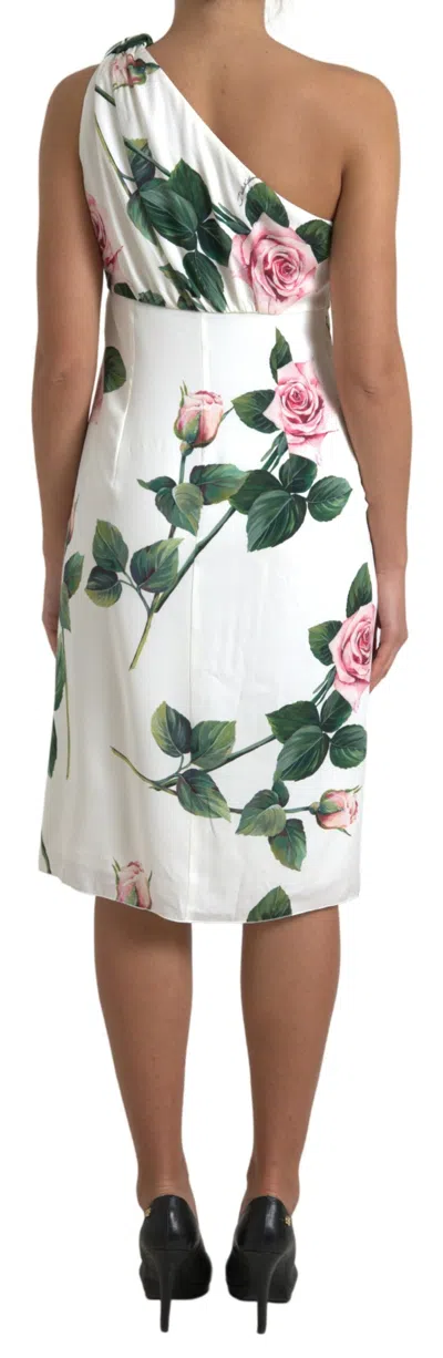 Shop Dolce & Gabbana Elegant One-shoulder Floral Midi Women's Dress In White