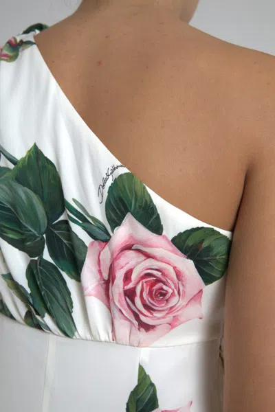 Shop Dolce & Gabbana Elegant One-shoulder Floral Midi Women's Dress In White
