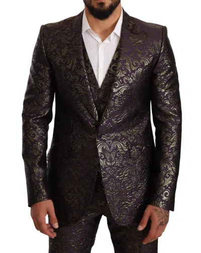 Shop Dolce & Gabbana Exquisite Purple Brocade Three Piece Men's Suit
