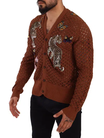 Shop Dolce & Gabbana Refined Elegance Multicolor Embroidered Men's Cardigan In Brown