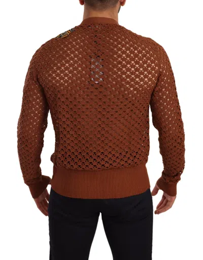 Shop Dolce & Gabbana Refined Elegance Multicolor Embroidered Men's Cardigan In Brown