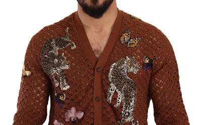 Dolce & Gabbana Brown Leopard Butterfly Cardigan Sweater In Brown