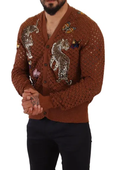 Shop Dolce & Gabbana Refined Elegance Multicolor Embroidered Men's Cardigan In Brown