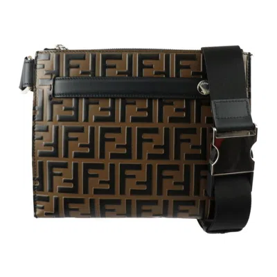 Shop Fendi Zucca Brown Leather Shoulder Bag ()