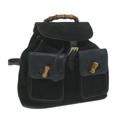Shop Gucci Bamboo Black Suede Backpack Bag ()