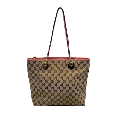 Shop Gucci Cabas Beige Canvas Shoulder Bag ()