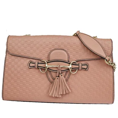 Shop Gucci Emily Pink Leather Shoulder Bag ()