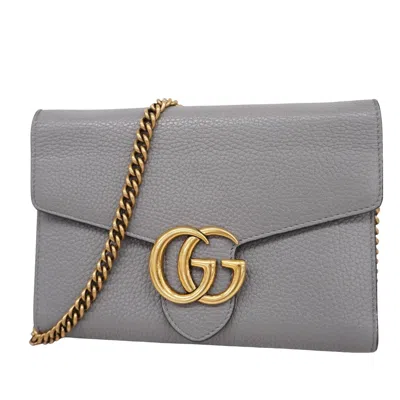 Shop Gucci Gg Marmont Grey Leather Shoulder Bag ()