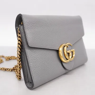 Shop Gucci Gg Marmont Grey Leather Shoulder Bag ()