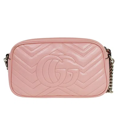 Shop Gucci Gg Marmont Pink Leather Shoulder Bag ()