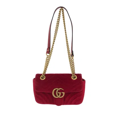 Shop Gucci Gg Marmont Red Velvet Shoulder Bag ()
