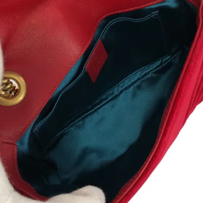 Shop Gucci Gg Marmont Red Velvet Shoulder Bag ()