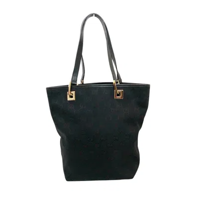 Shop Gucci Gg Pattern Black Canvas Tote Bag ()