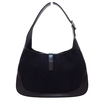 Shop Gucci Jackie Black Canvas Shoulder Bag ()