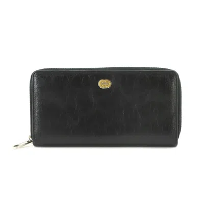 Shop Gucci Zip Around Black Leather Wallet  ()