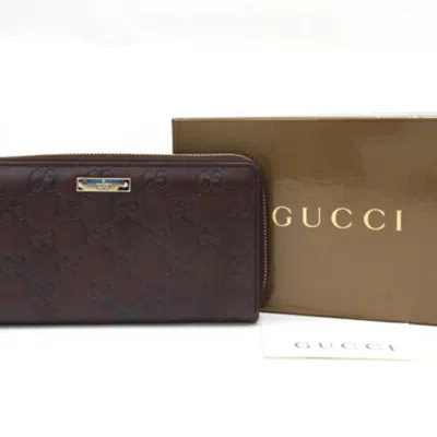 Shop Gucci Zip Around Brown Leather Wallet  ()