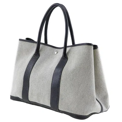 Shop Hermes Hermès Garden Party Grey Canvas Tote Bag ()