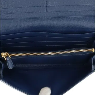 Shop Prada Saffiano Blue Leather Wallet  ()
