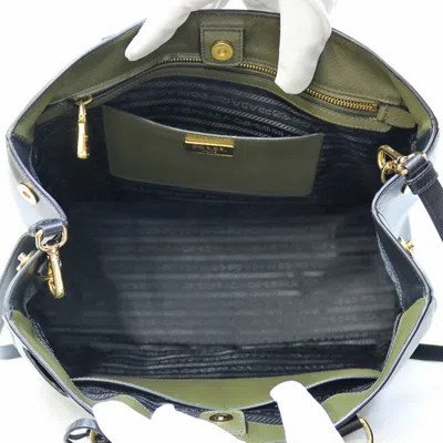 Shop Prada Saffiano Green Leather Shopper Bag ()
