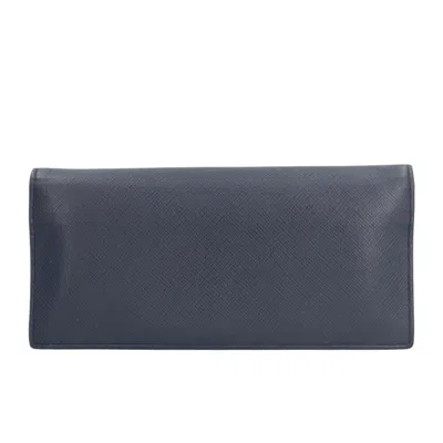 Shop Prada Saffiano Navy Leather Wallet  ()