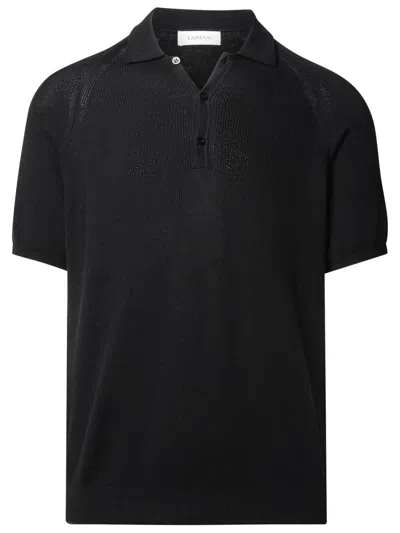 Shop Laneus Black Cotton Polo Shirt