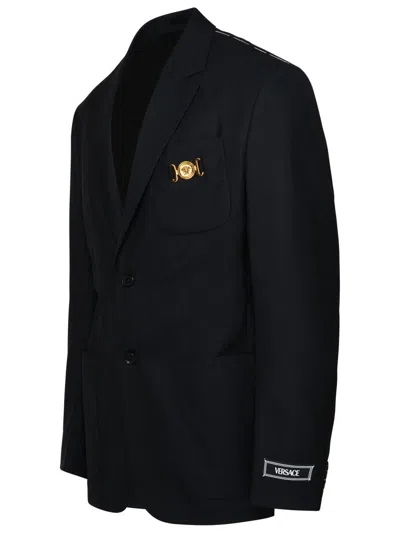 Shop Versace Black Wool Blazer Jacket