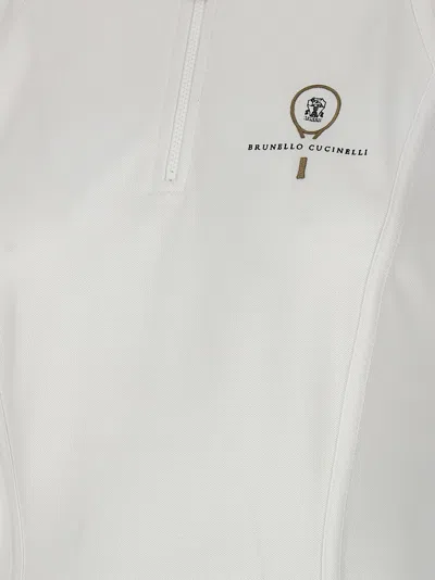 Shop Brunello Cucinelli Logo Embroidery Dress Dresses White