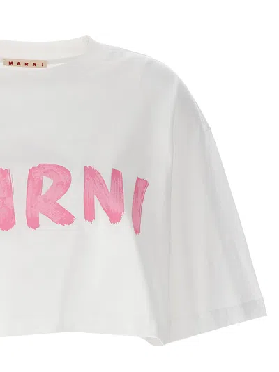 Shop Marni Logo Print Cropped T-shirt White