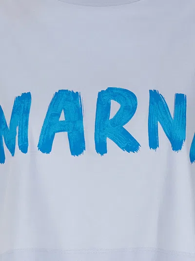 Shop Marni Logo Print Cropped T-shirt Light Blue