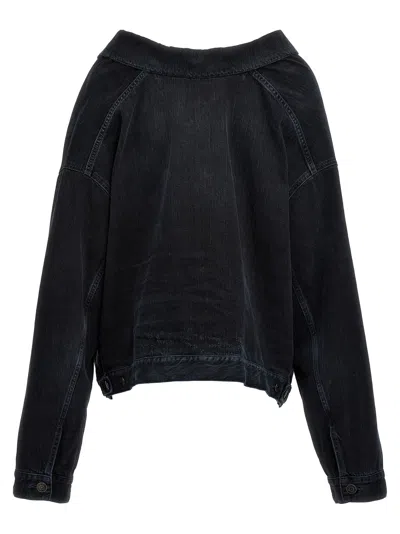 Shop Balenciaga Off-shoulder Denim Jacket Casual Jackets, Parka Blue