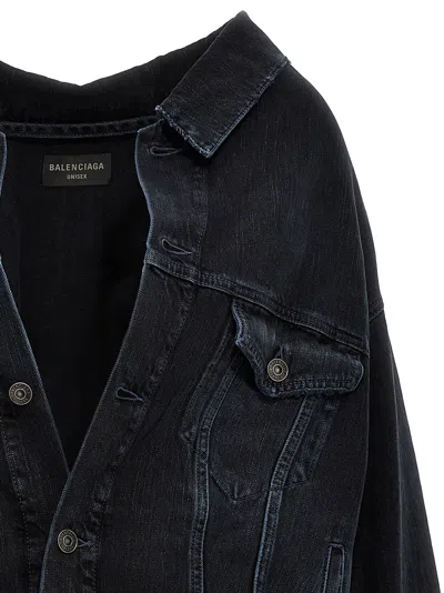 Shop Balenciaga Off-shoulder Denim Jacket Casual Jackets, Parka Blue