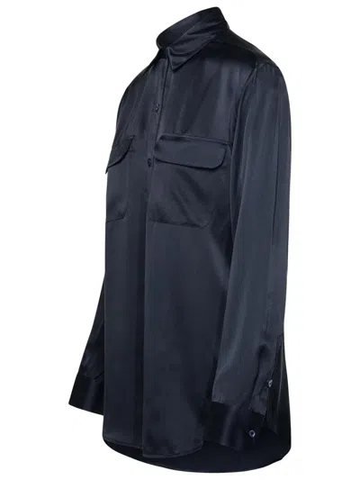 Shop Equipment Black Silk Shirt In Navy