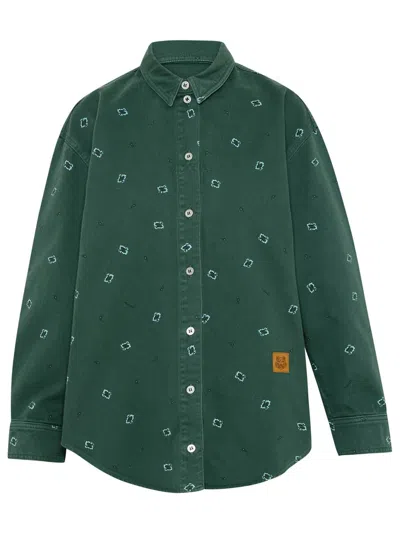 Shop Kenzo Green Cotton Denim Shirt