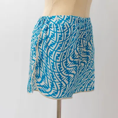 Pre-owned Fendi Ff Vertigo Blue And White Printed Silk Shorts