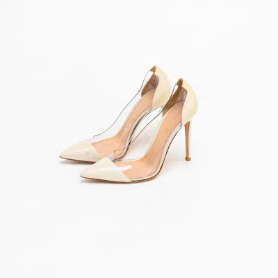 Pre-owned Gianvito Rossi Beige Leather And Pvc Plexi Pointed Toe Pumps, 37.5