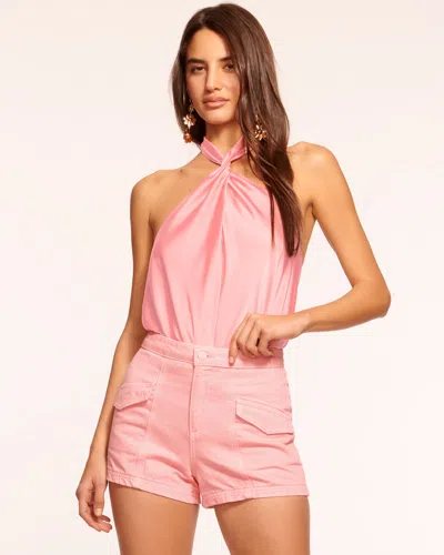 Shop Ramy Brook Nova Denim Mini Short In Pink Tulip