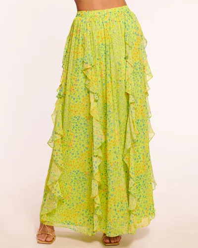 Shop Ramy Brook Paola Ruffle Maxi Skirt In Lime Garden