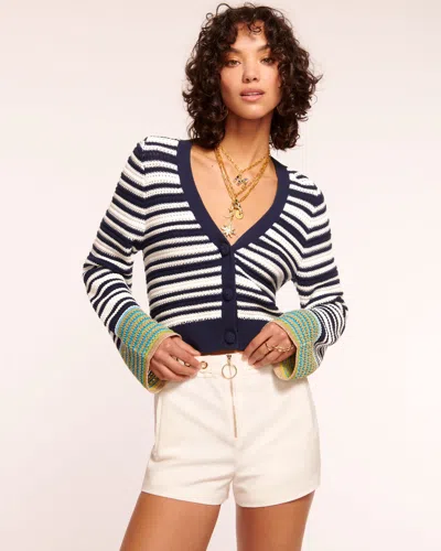 Shop Ramy Brook Sandra Cardigan Sweater In Navy Stripe