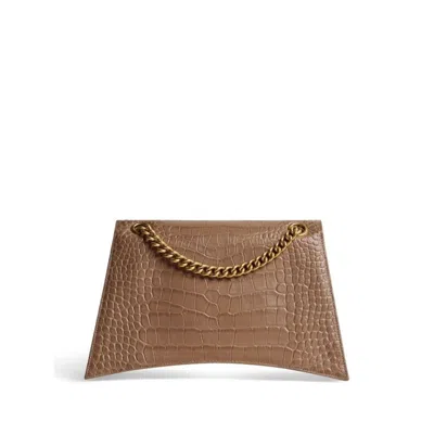 Shop Balenciaga Women Medium Crush Embossed Leather Chain Bag In Brown