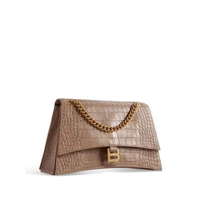 Shop Balenciaga Women Medium Crush Embossed Leather Chain Bag In Brown