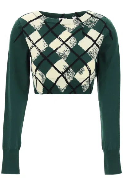 Shop Burberry "cropped Diamond Pattern Pullover Women In Green
