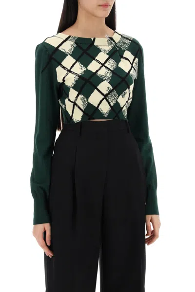 Shop Burberry "cropped Diamond Pattern Pullover Women In Green