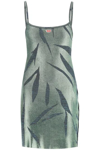 Shop Diesel 'm-areah' Mini Dress In Laminated Lurex Knit Women In Green