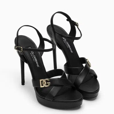 Shop Dolce & Gabbana Dolce&gabbana Black High Sandals With Dg Plaque Women