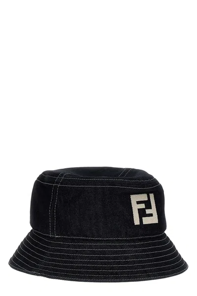 Shop Fendi Men Bucket Logo Hat In Blue